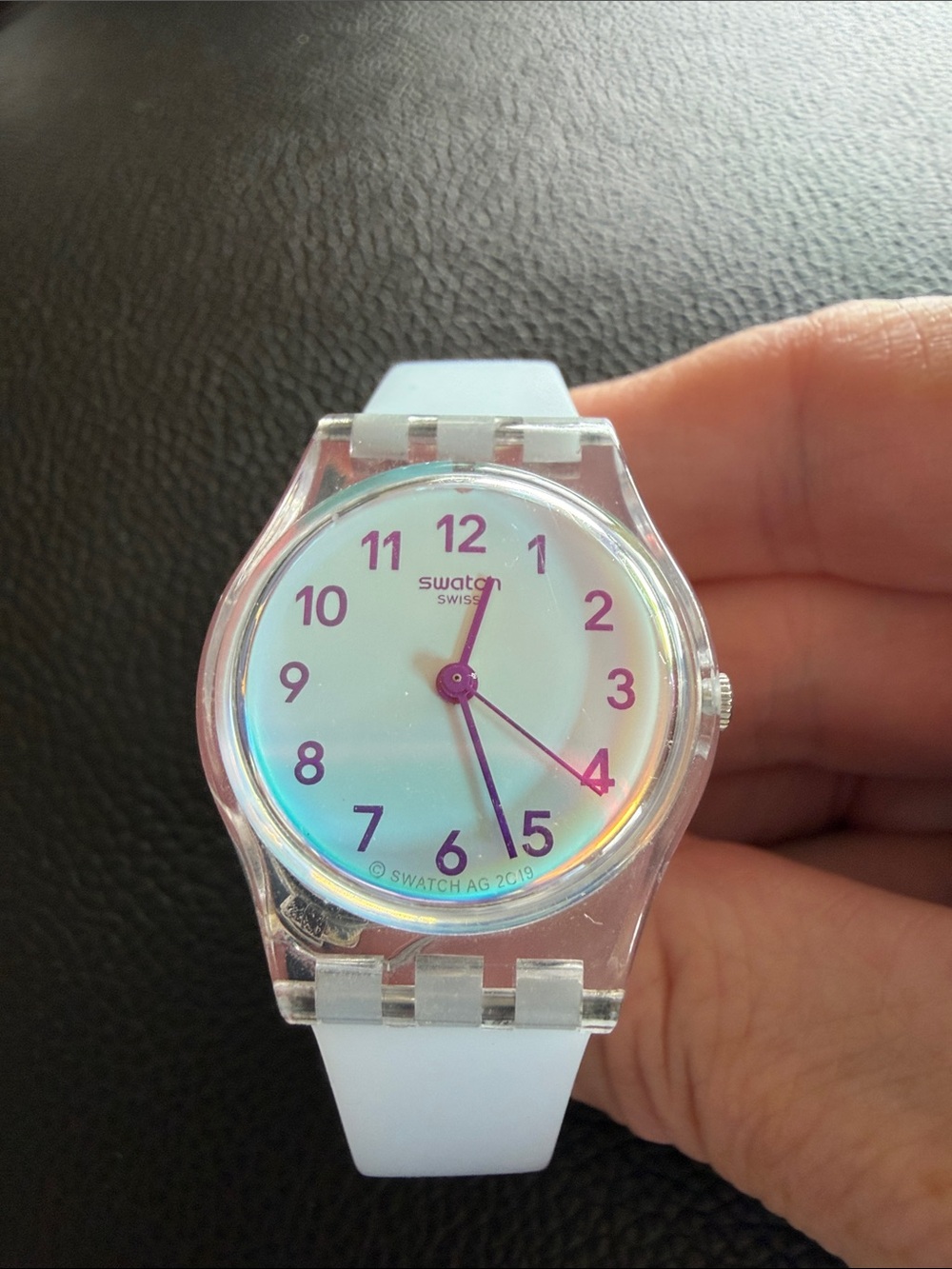 Light Blue Silicone Swatch Watch with opalescent face Like new with new battery - Picture 5 of 5